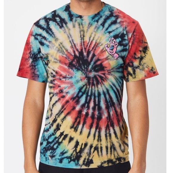 Santa Cruz Tie Dye Spiral Strip Hand T-Shirt in Dark Rainbow- Size Medium - Picture 2 of 13